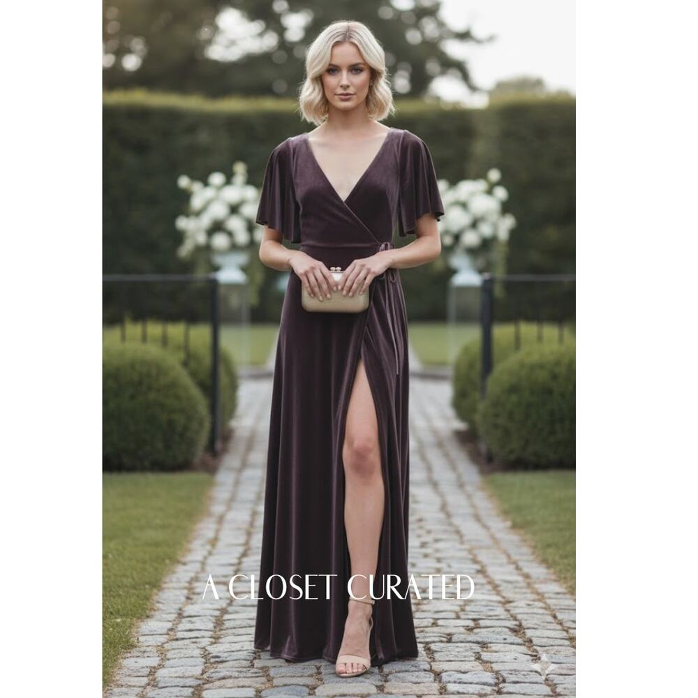 Jenny Yoo Marin Velvet Maxi Dress Vintage Plum 0 NWT
